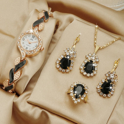 Fashion Watch Gift Suit Quartz Watch Necklace Bracelet Ring Stud Earrings