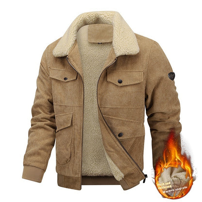 Winter Lapel Fleece Jacket With Pockets Warm Men's