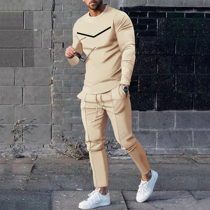 Round Neck Long Sleeve T-shirt Trousers Suit Men your world