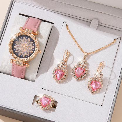 Fashion Watch Gift Suit Quartz Watch Necklace Bracelet Ring Stud Earrings