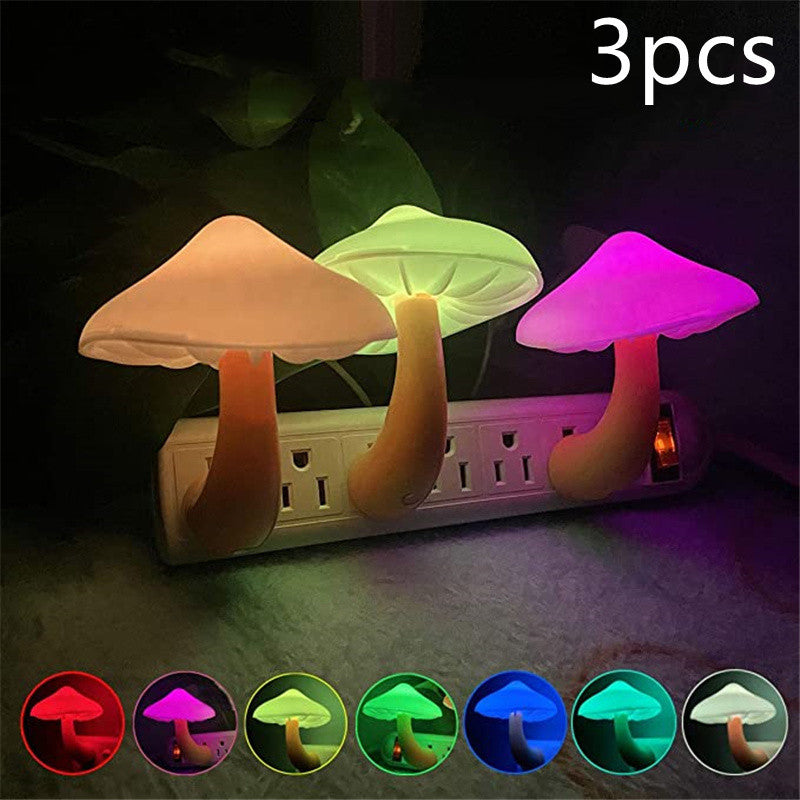 LED Night Light Mushroom Wall Socket Lamp EU US Bedroom Light Home Decoration