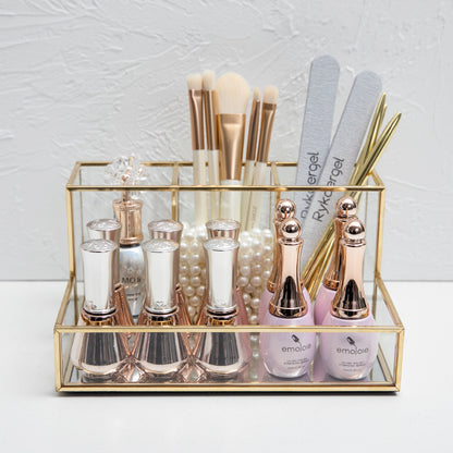 Glass Makeup Organizer Bathroom Cosmetic Organizer With Golden your world