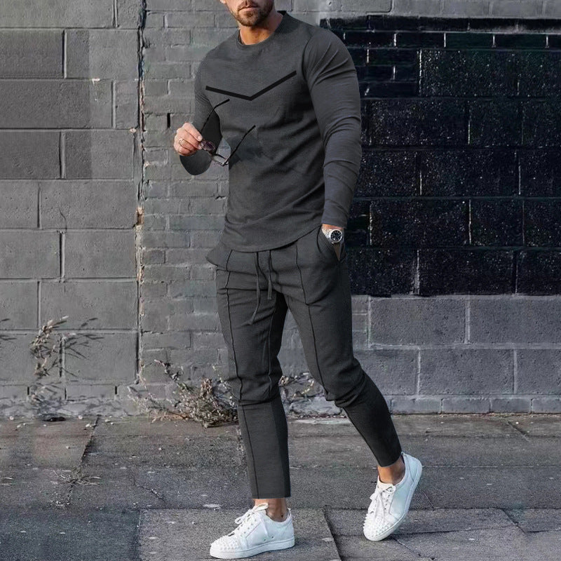 Round Neck Long Sleeve T-shirt Trousers Suit Men your world