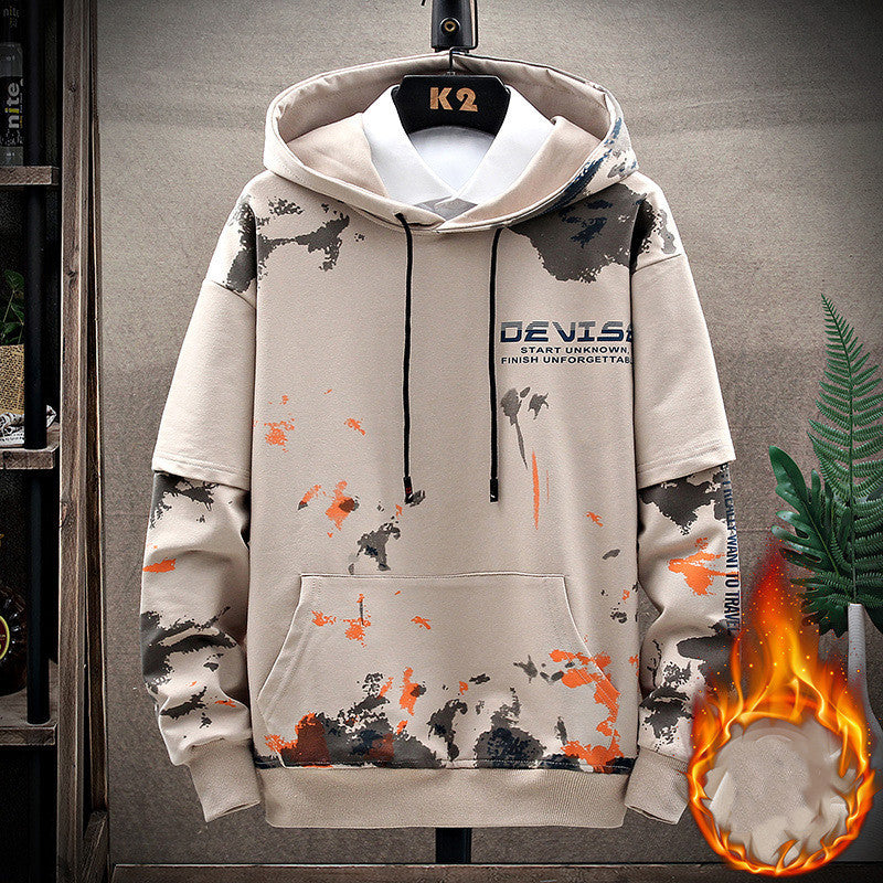 Printed Kangaroo Pocket Casual Sports Hooded Sweater Suit Men your world