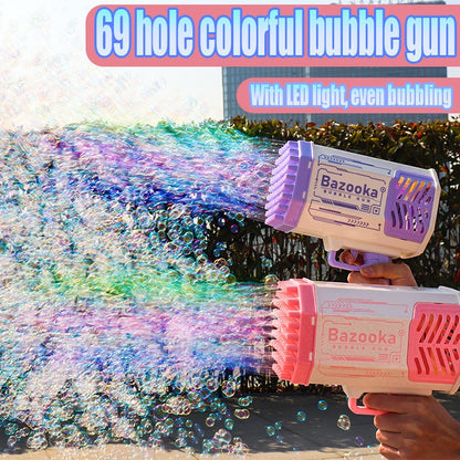 Bubble Gun Rocket 69 Holes Soap Bubbles With Light Toys For Kids Pomperos