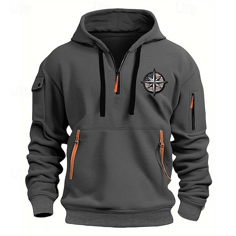 Men's Casual Sports Multi-zipper Arm Embroidery Badge Sweater