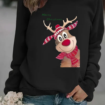 Women's Fashion Christmas Reindeer Print Sweatshirt Cj