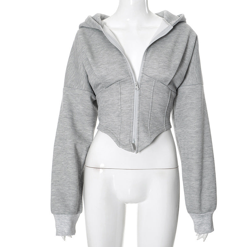 Women's Clothing Long-sleeve Zipper Hooded Cardigan Short Cj