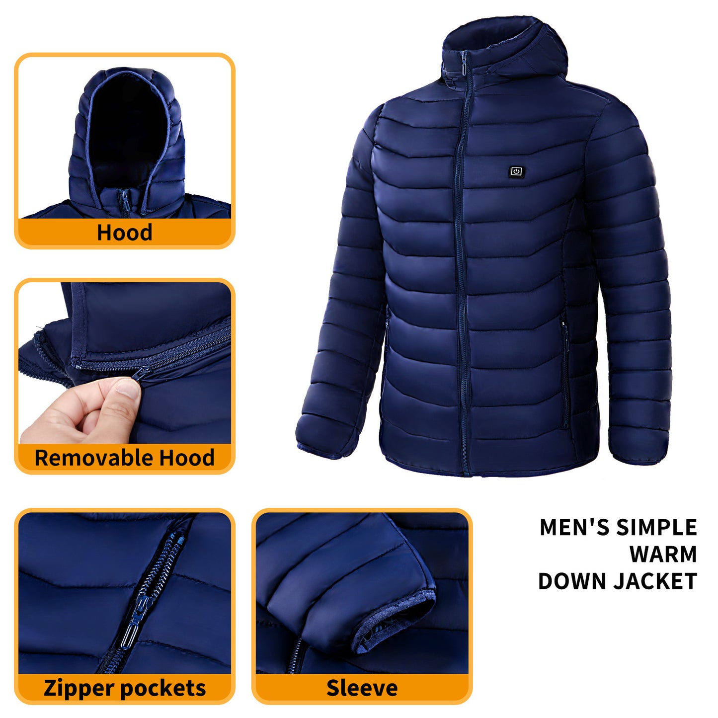 Men Electric Heating jacket Insulated Hood Windbreaker 9Heat zone