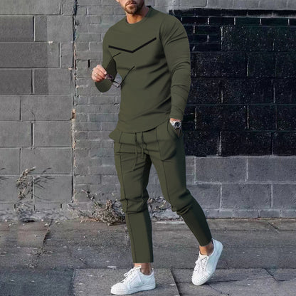 Round Neck Long Sleeve T-shirt Trousers Suit Men your world