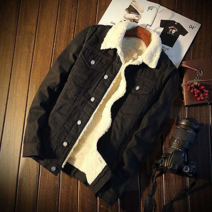 Winter Fleece-lined Denim Coat For Men Thickened