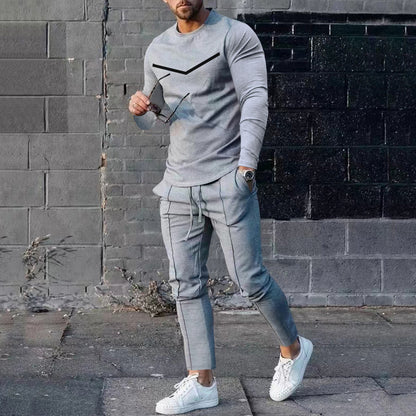 Round Neck Long Sleeve T-shirt Trousers Suit Men your world