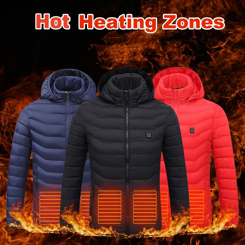 Men Electric Heating jacket Insulated Hood Windbreaker 9Heat zone