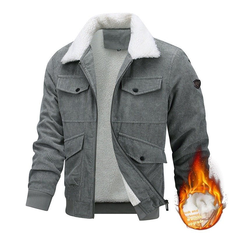 Winter Lapel Fleece Jacket With Pockets Warm Men's