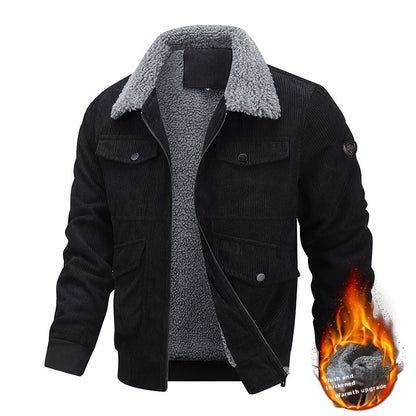 Winter Lapel Fleece Jacket With Pockets Warm Men's