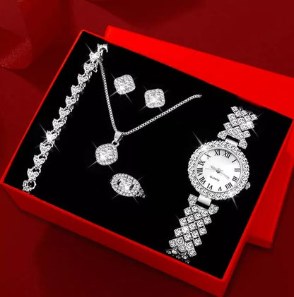 Fashion Watch Gift Suit Quartz Watch Necklace Bracelet Ring Stud Earrings