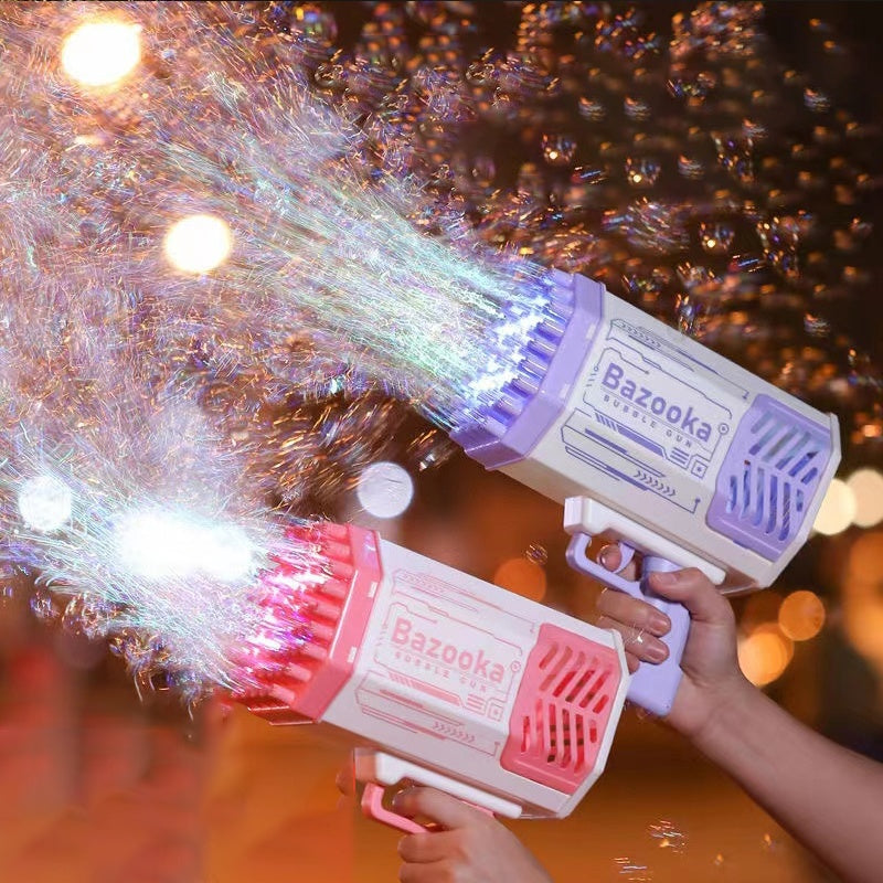 Bubble Gun Rocket 69 Holes Soap Bubbles With Light Toys For Kids Pomperos