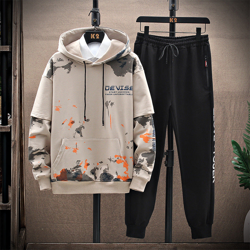 Printed Kangaroo Pocket Casual Sports Hooded Sweater Suit Men your world