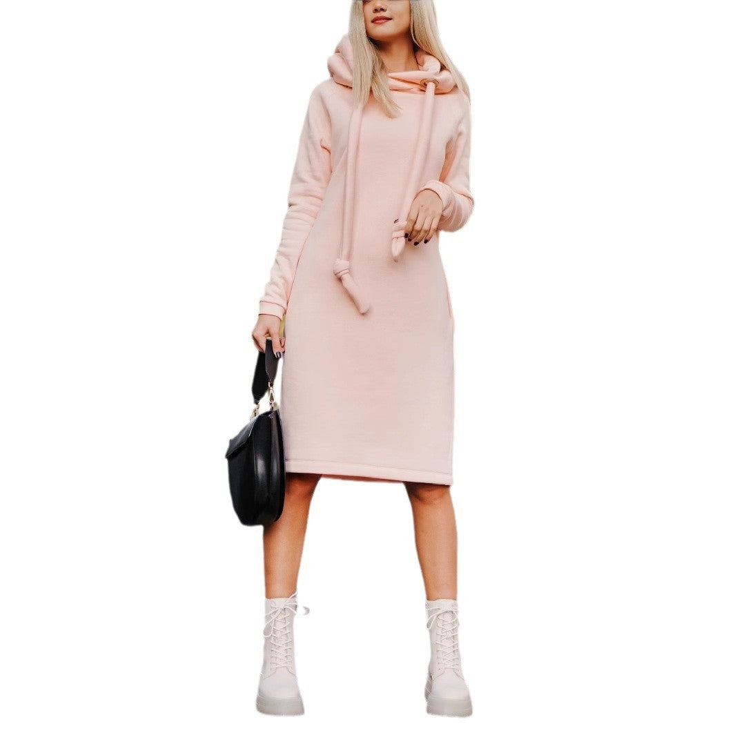 Street Slim-fit Hood Long Pullover Thickened Sweater Dress