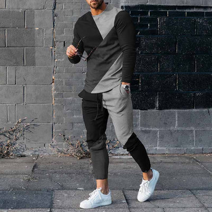 Round Neck Long Sleeve T-shirt Trousers Suit Men your world