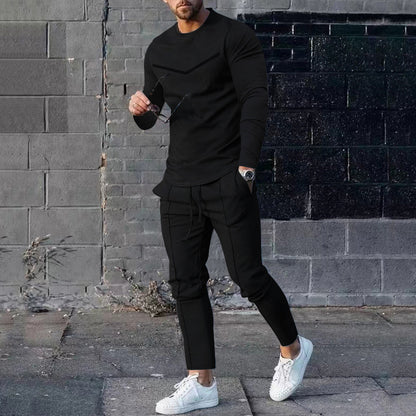 Round Neck Long Sleeve T-shirt Trousers Suit Men your world