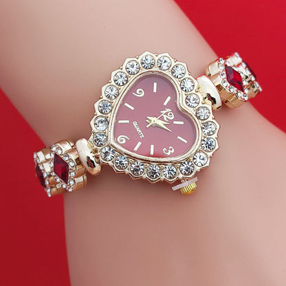 Fashion Diamond-embedded Love Heart-shaped Bracelet Watch Suit your world