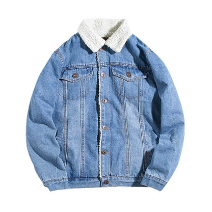 Winter Fleece-lined Denim Coat For Men Thickened