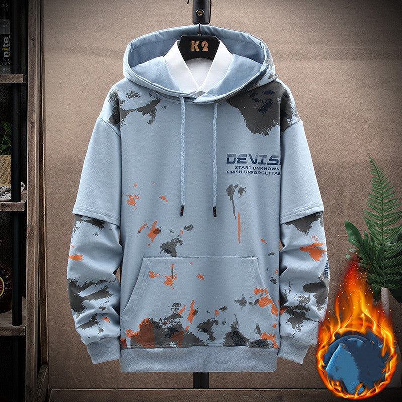 Printed Kangaroo Pocket Casual Sports Hooded Sweater Suit Men your world