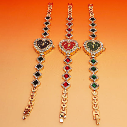 Fashion Diamond-embedded Love Heart-shaped Bracelet Watch Suit your world