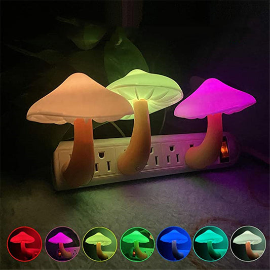 LED Night Light Mushroom Wall Socket Lamp EU US Bedroom Light Home Decoration