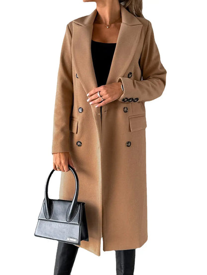 Long Sleeve Lapel Coat Winter Fashion Solid Double Breasted Slim Long Jacket Womens Clothing Cj