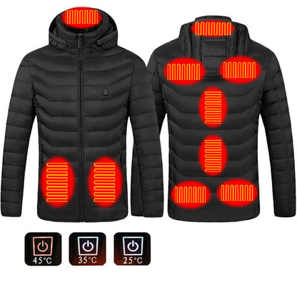 Men Electric Heating jacket Insulated Hood Windbreaker 9Heat zone