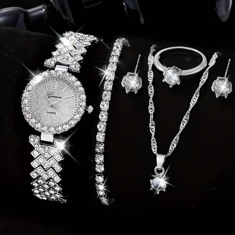 Fashion Watch Gift Suit Quartz Watch Necklace Bracelet Ring Stud Earrings