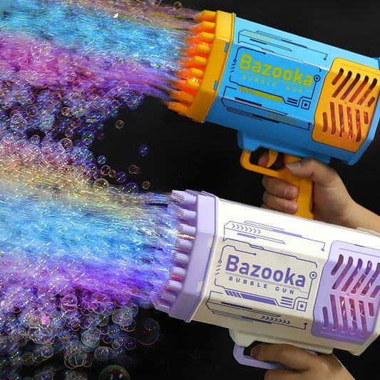 Bubble Gun Rocket 69 Holes Soap Bubbles With Light Toys For Kids Pomperos