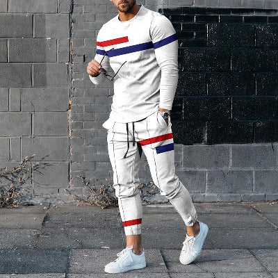 Round Neck Long Sleeve T-shirt Trousers Suit Men your world