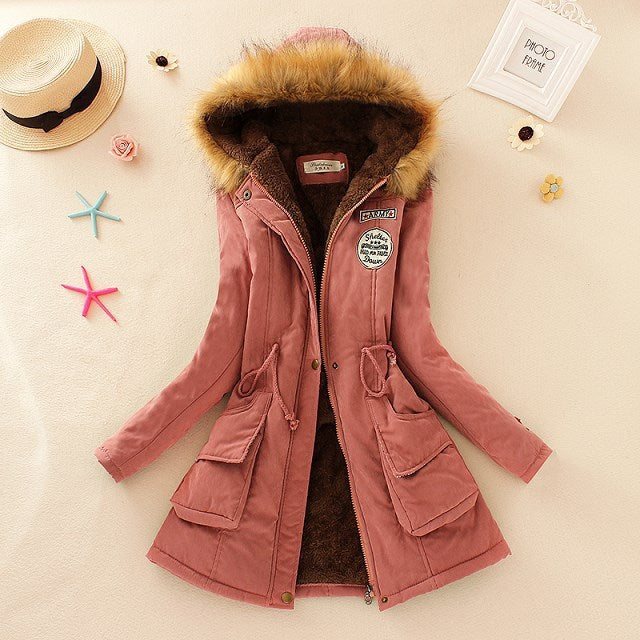 Autumn And Winter New Women's Plus Size Thickened Calibration Long-sleeved Hooded Lamb Wool Cotton-padded Jacket