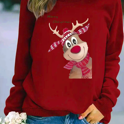 Women's Fashion Christmas Reindeer Print Sweatshirt Cj