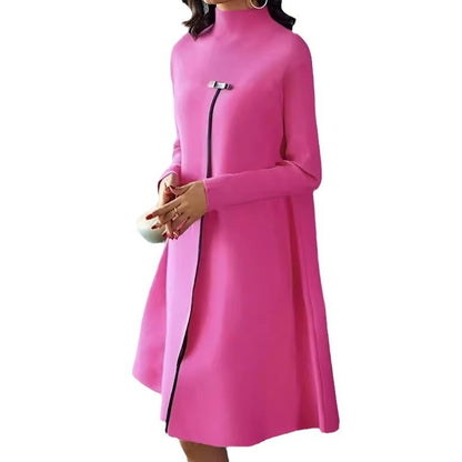 Elegant Solid Color Long Sleeve Turtleneck Slimming Large Hem Dress