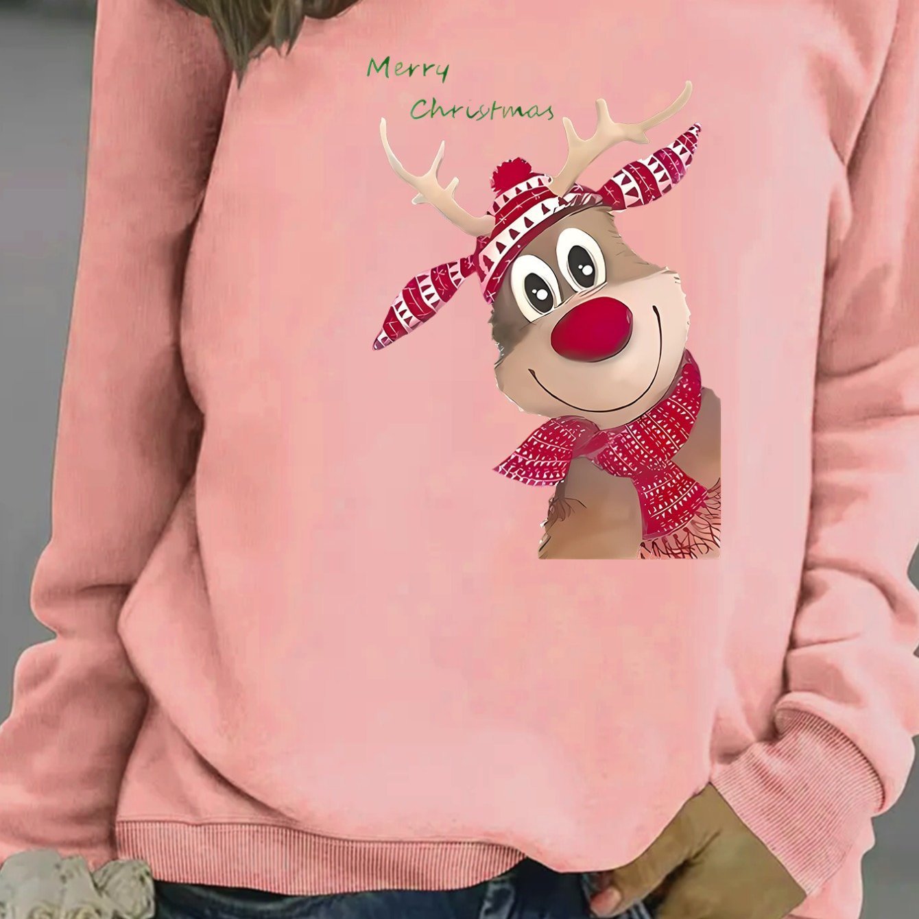 Women's Fashion Christmas Reindeer Print Sweatshirt Cj