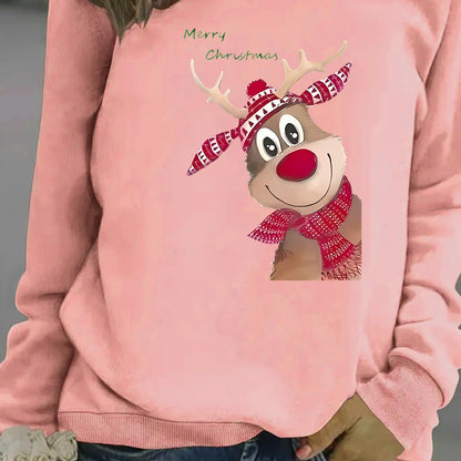 Women's Fashion Christmas Reindeer Print Sweatshirt Cj