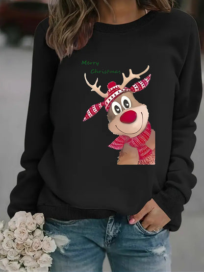 Women's Fashion Christmas Reindeer Print Sweatshirt Cj