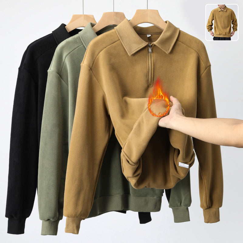 Fashion Lapel Half-zip Sweatshirt Winter Warm Fleece Long Sleeve Top Men's Clothing - your world