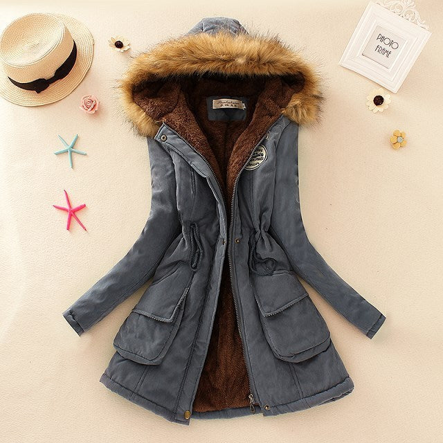 Autumn And Winter New Women's Plus Size Thickened Calibration Long-sleeved Hooded Lamb Wool Cotton-padded Jacket