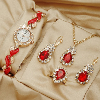 Fashion Watch Gift Suit Quartz Watch Necklace Bracelet Ring Stud Earrings