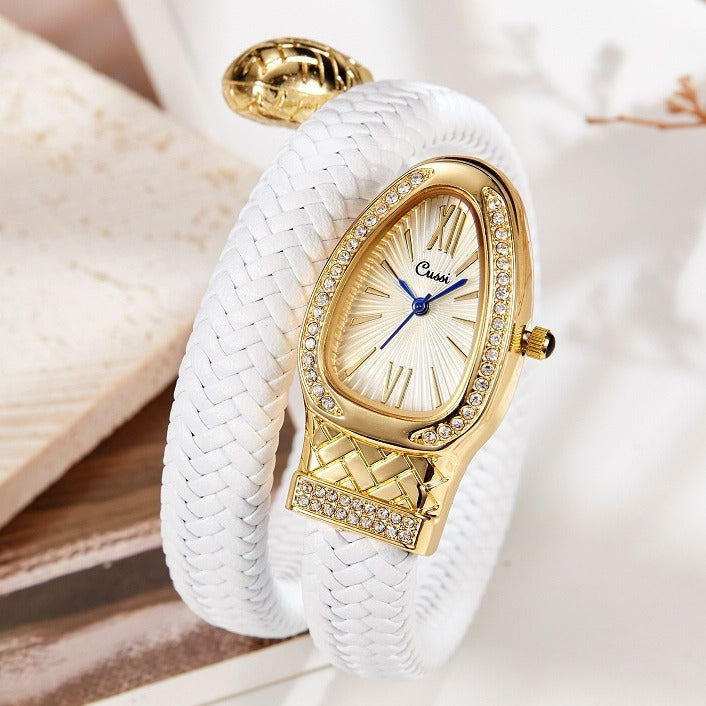 Snake Watch Fashion Quartz Watch Diamond Leather Strap